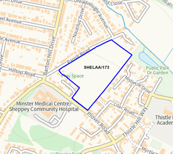 A map showing the location of SHELAA/173 outlined in blue