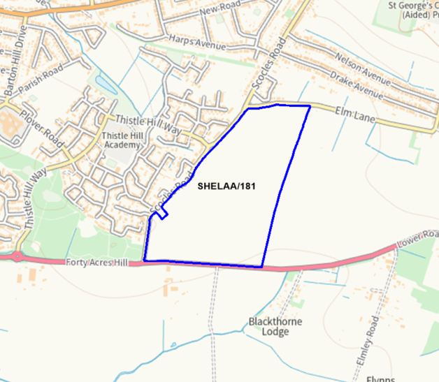 A map showing the location of SHELAA/181 outlined in blue
