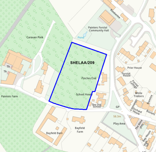 A map showing the location of SHELAA/209 outlined in blue