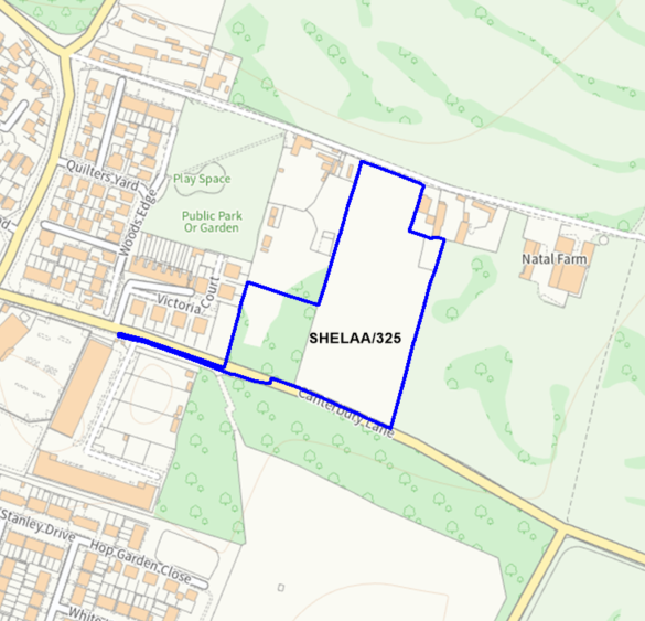 A map showing the location of SHELAA/325 outlined in blue