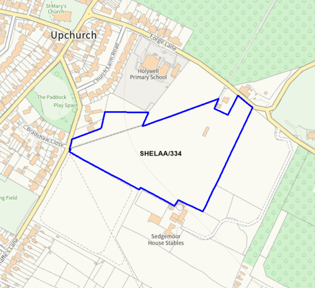A map showing the location of SHELAA/334 outlined in blue