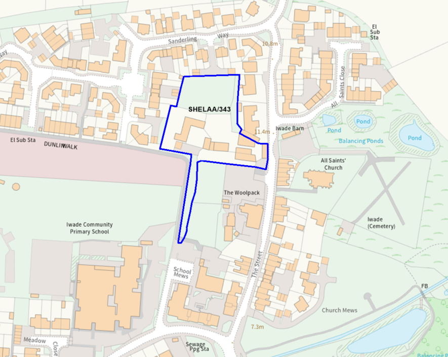 A map showing the location of SHELAA/343 outlined in blue