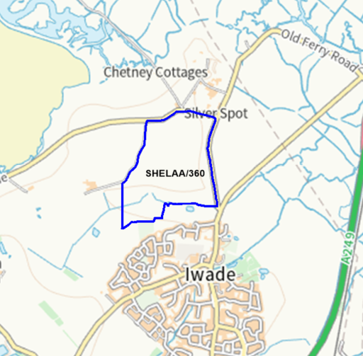 A map showing the location of SHELAA/360 outlined in blue