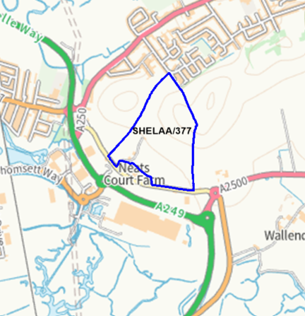 A map showing the location of SHELAA/377 outlined in blue