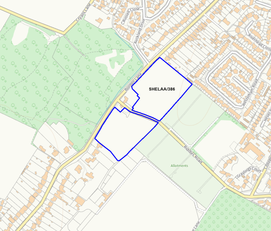 A map showing the location of SHELAA/386 outlined in blue