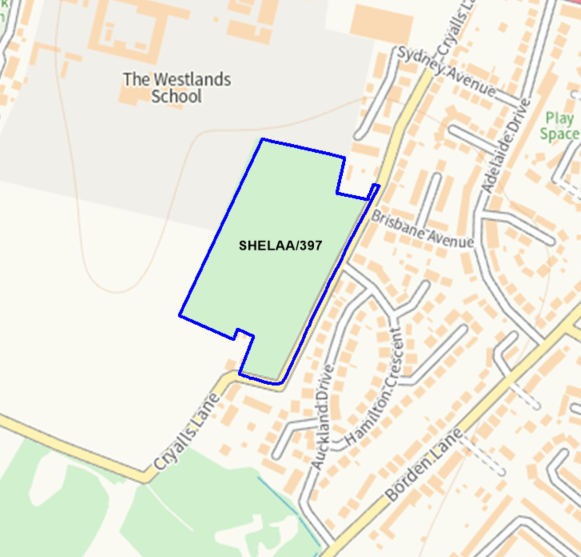 A map showing the location of SHELAA/397 outlined in blue