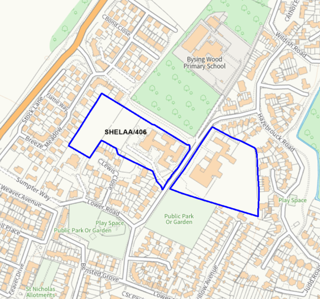 A map showing the location of SHELAA/406 outlined in blue