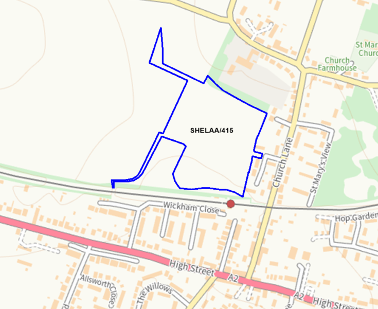 A map showing the location of SHELAA/415 outlined in blue