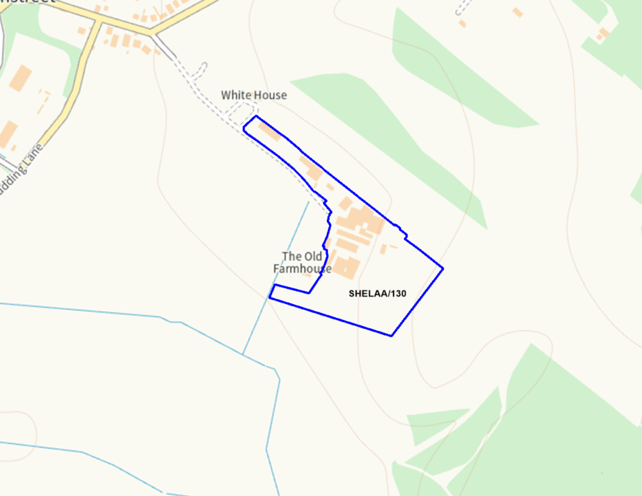 A map showing the location of SHELAA/130 outlined in blue