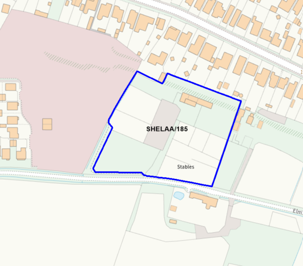 A map showing the location of SHELAA/185 outlined in blue