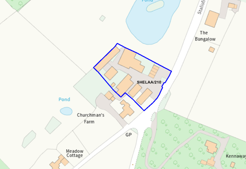 A map showing the location of SHELAA/210 outlined in blue