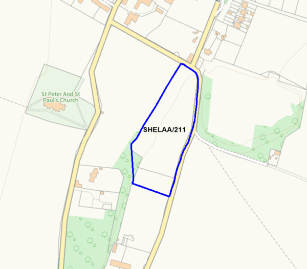 A map showing the location of SHELAA/211 outlined in blue