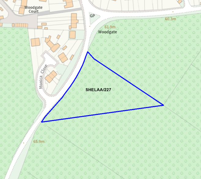 A map showing the location of SHELAA/227 outlined in blue