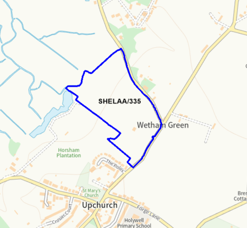 A map showing the location of SHELAA/335 outlined in blue