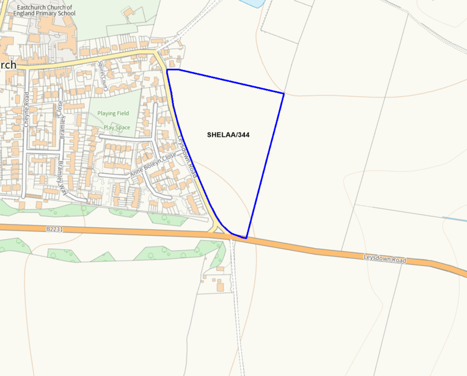 A map showing the location of SHELAA/344 outlined in blue