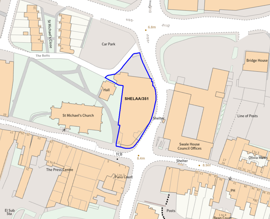 A map showing the location of SHELAA/351 outlined in blue