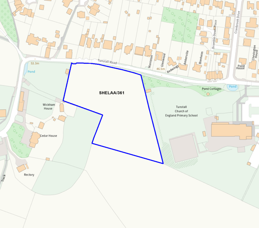 A map showing the location of SHELAA/361 outlined in blue