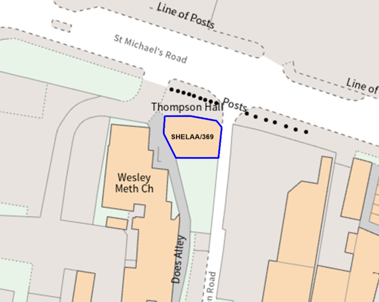A map showing the location of SHELAA/369 outlined in blue