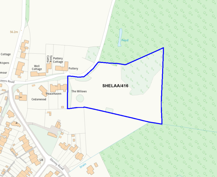 A map showing the location of SHELAA/416 outlined in blue