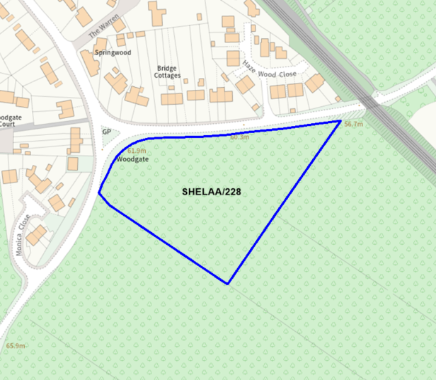 A map showing the location of SHELAA/228 outlined in blue