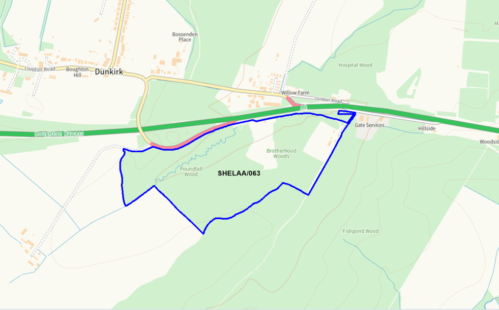 A map showing the location of SHELAA/063 outlined in blue