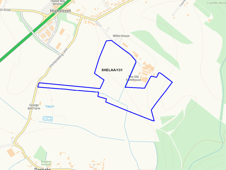 A map showing the location of SHELAA/131 outlined in blue