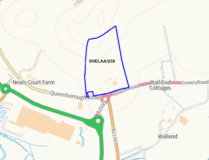 A map showing the location of SHELAA/238 outlined in blue