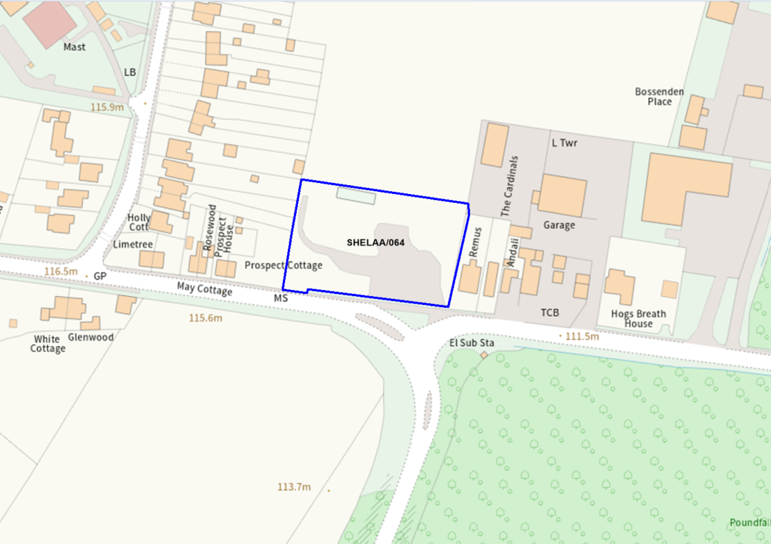 A map showing the location of SHELAA/064 outlined in blue