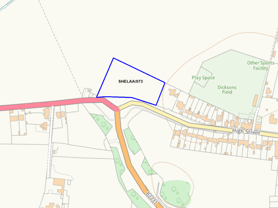 A map showing the location of SHELAA/073 outlined in blue