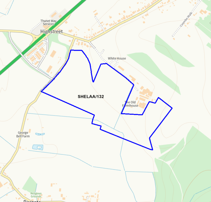 A map showing the location of SHELAA/132 outlined in blue