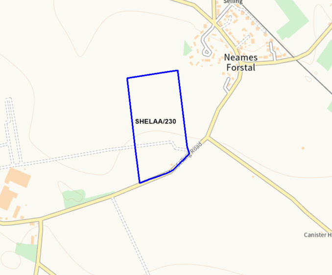A map showing the location of SHELAA/230 outlined in blue
