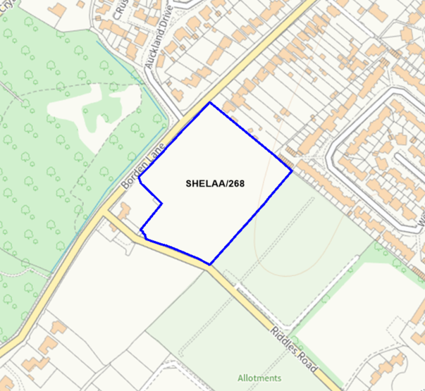 A map showing the location of SHELAA/268 outlined in blue