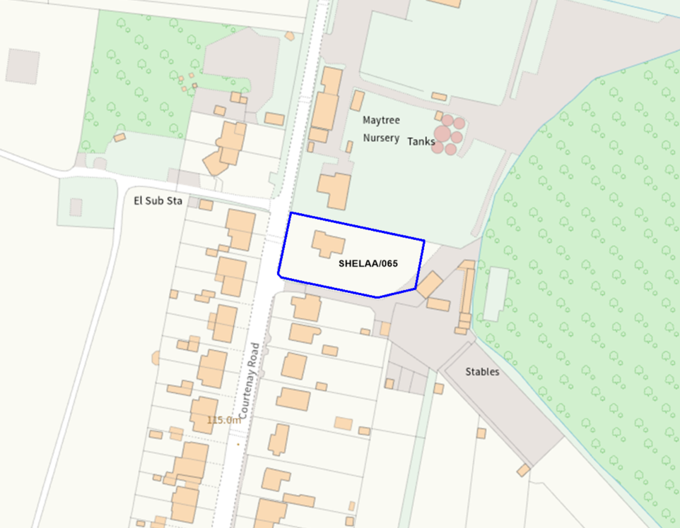 A map showing the location of SHELAA/065 outlined in blue