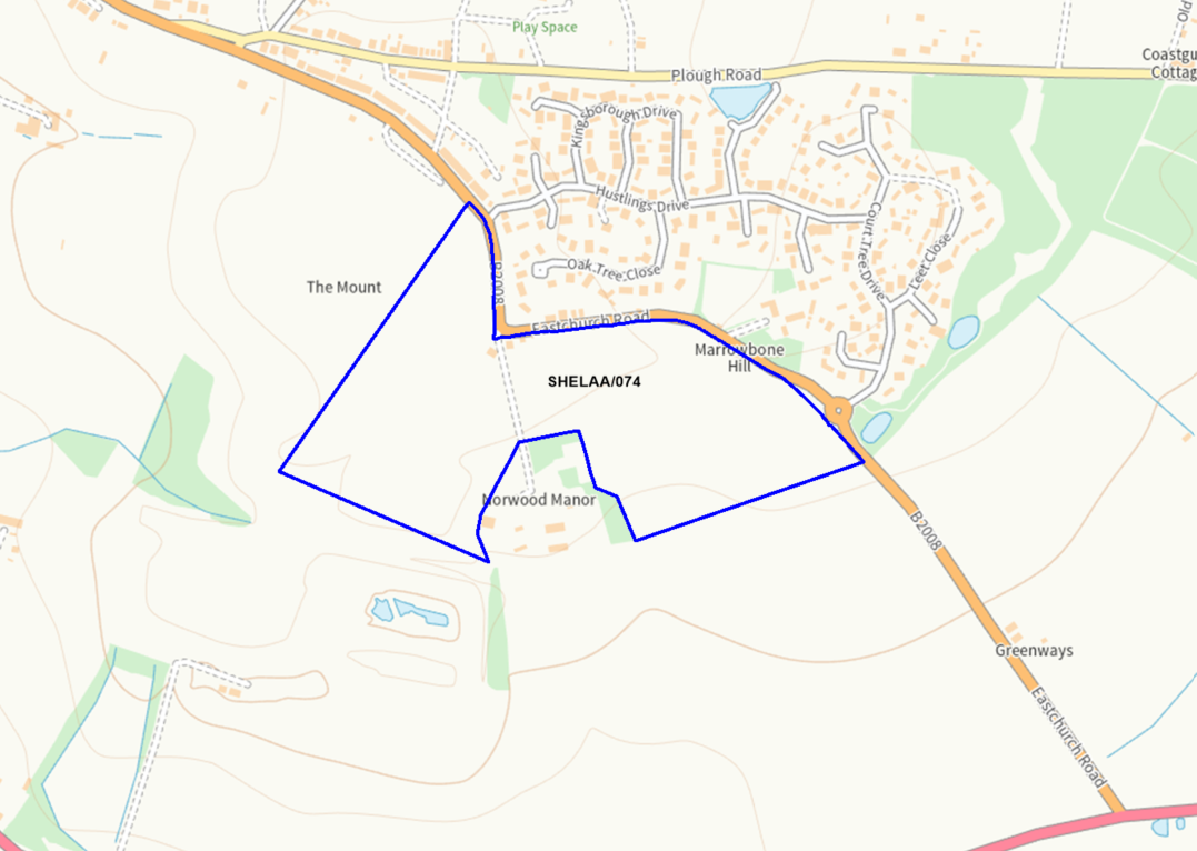 A map showing the location of SHELAA/074 outlined in blue