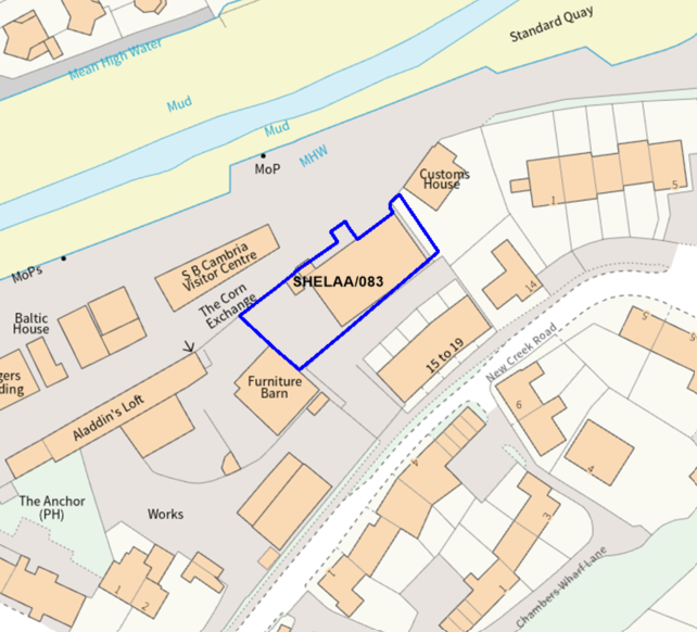 A map showing the location of SHELAA/083 outlined in blue