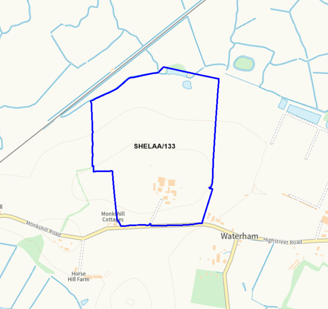 A map showing the location of SHELAA/133 outlined in blue
