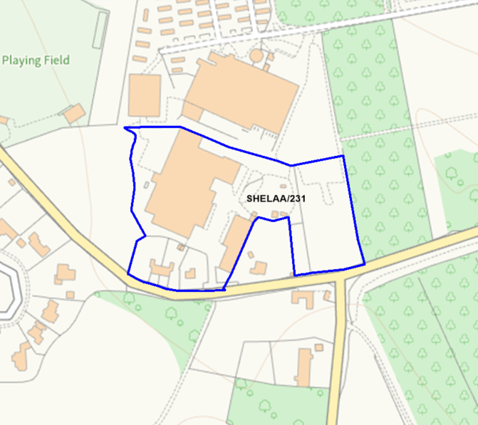 A map showing the location of SHELAA/231 outlined in blue