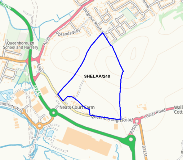 A map showing the location of SHELAA/240 outlined in blue