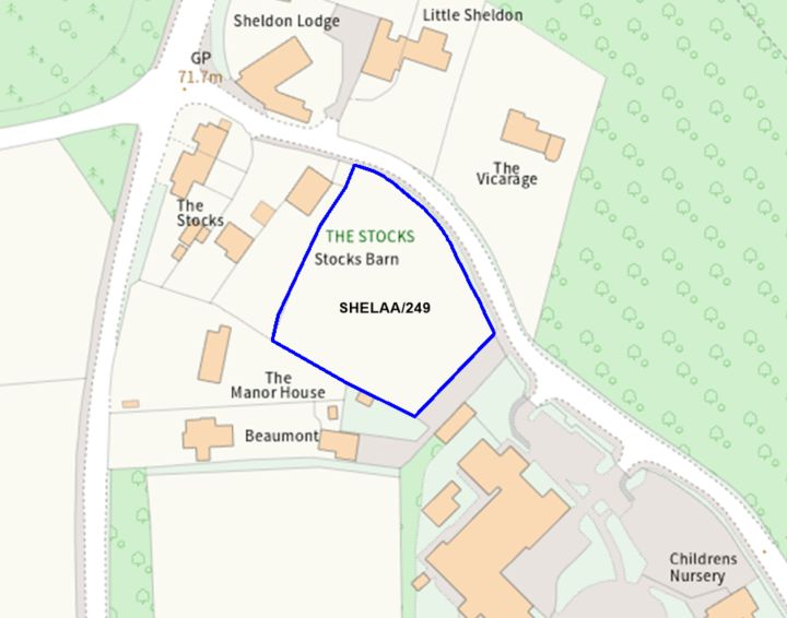 A map showing the location of SHELAA/249 outlined in blue