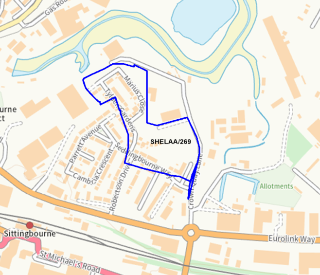 A map showing the location of SHELAA/269 outlined in blue