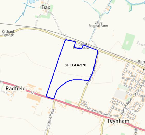 A map showing the location of SHELAA/278 outlined in blue