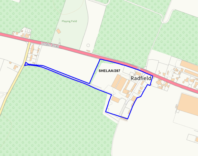 A map showing the location of SHELAA/287 outlined in blue