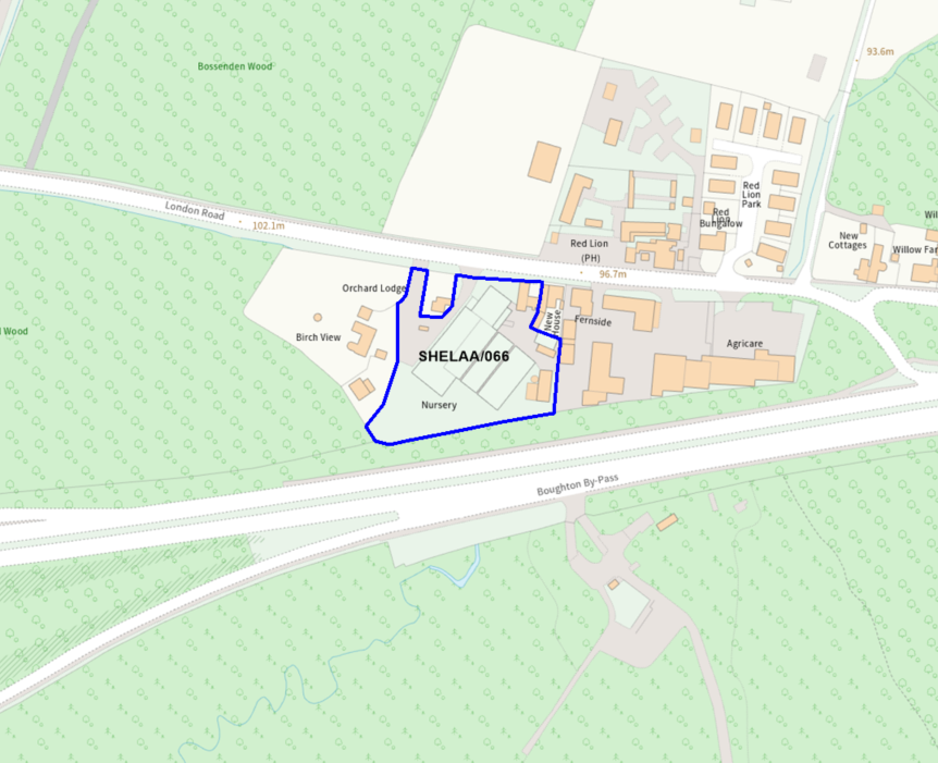 A map showing the location of SHELAA/066 outlined in blue