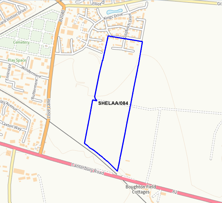 A map showing the location of SHELAA/084 outlined in blue