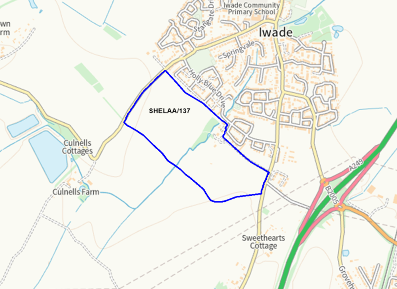 A map showing the location of SHELAA/137 outlined in blue