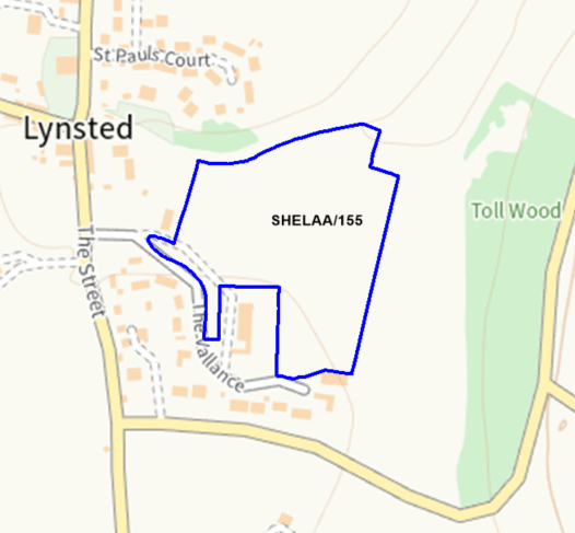 A map showing the location of SHELAA/155 outlined in blue