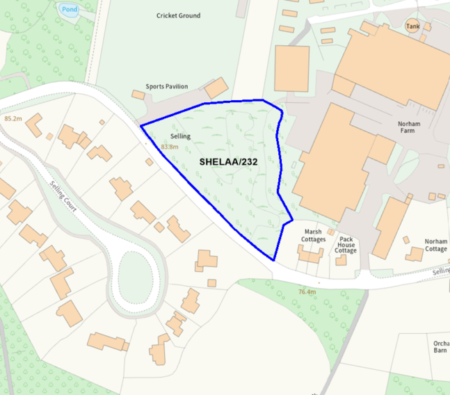 A map showing the location of SHELAA/232 outlined in blue