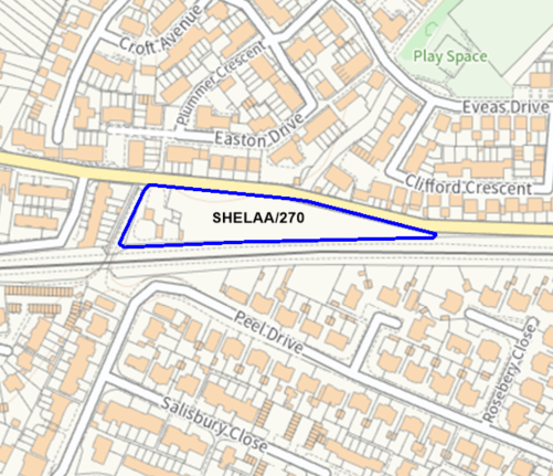 A map showing the location of SHELAA/270 outlined in blue