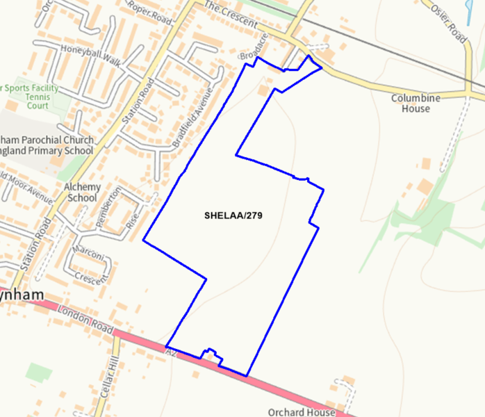 A map showing the location of SHELAA/279 outlined in blue