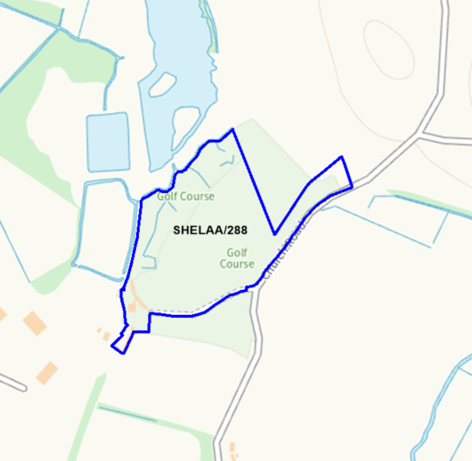 A map showing the location of SHELAA/288 outlined in blue